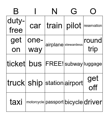 Transportation Bingo Card