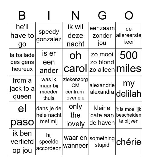 muzikale bingo ziekenzorg Bingo Card