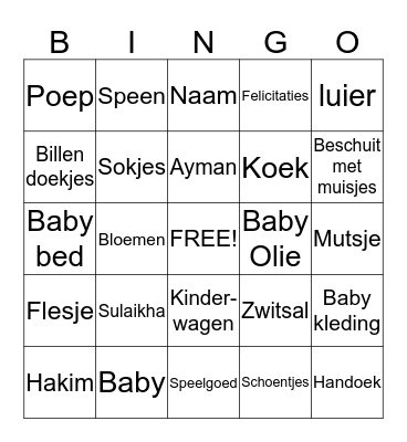 Baby shower Bingo Card