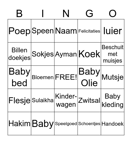 Baby shower Bingo Card