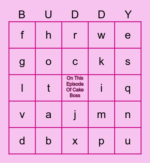 Cake Boss Bingo Card