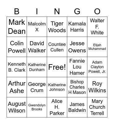 Celebrating Black History Bingo Card