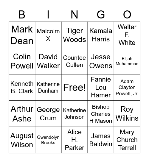 Celebrating Black History Bingo Card