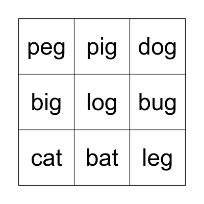 phonics bingo Card