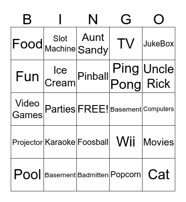 Uncle Rick & Aunt Sandy's Bingo Card