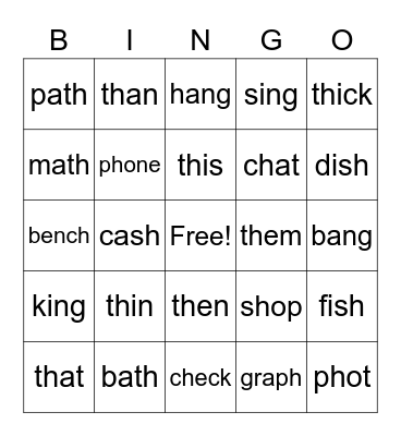 Phonics Bingo Card