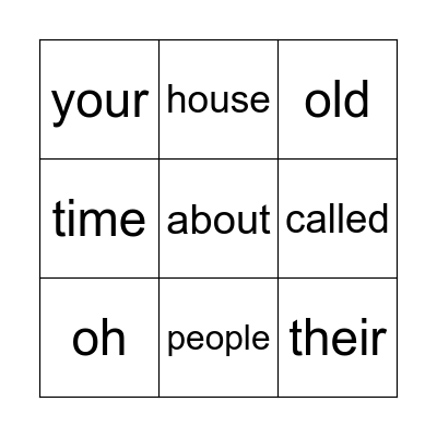 Tricky Words Bingo Card