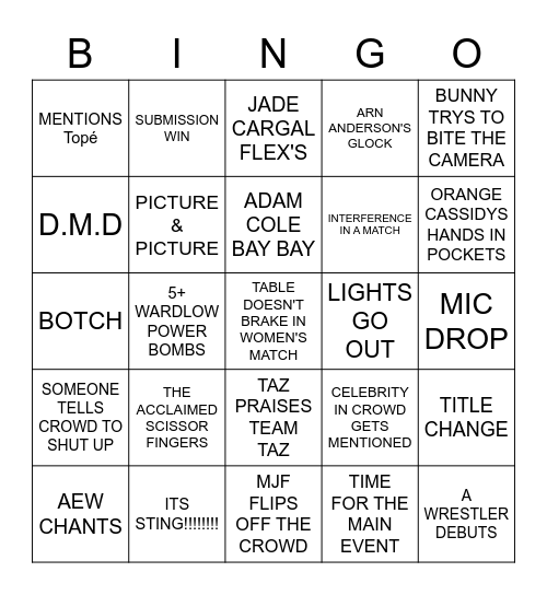 AEW Bingo Card