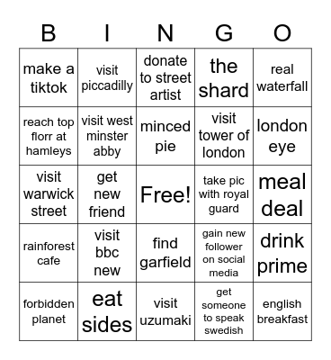 london Bingo Card