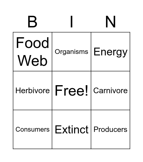 Food Webs Bingo Card