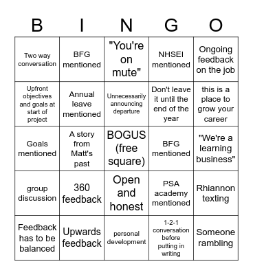 Feedback bingo Card