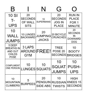 MRS. CECIL'S FITNESS BINGO Card