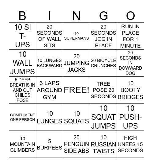 MRS. CECIL'S FITNESS BINGO Card