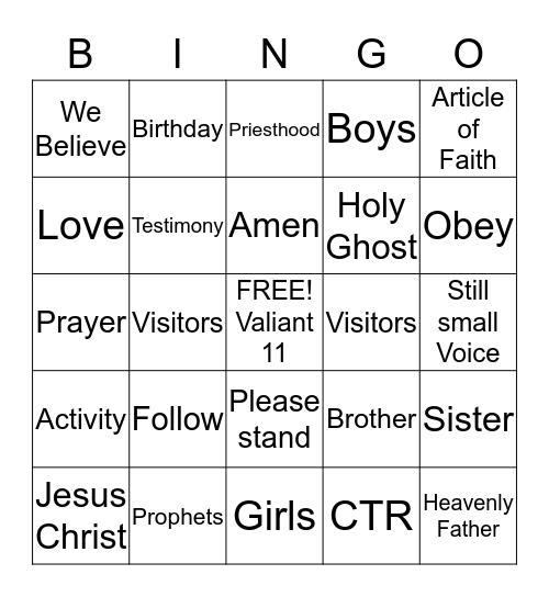 Primary Bingo Card