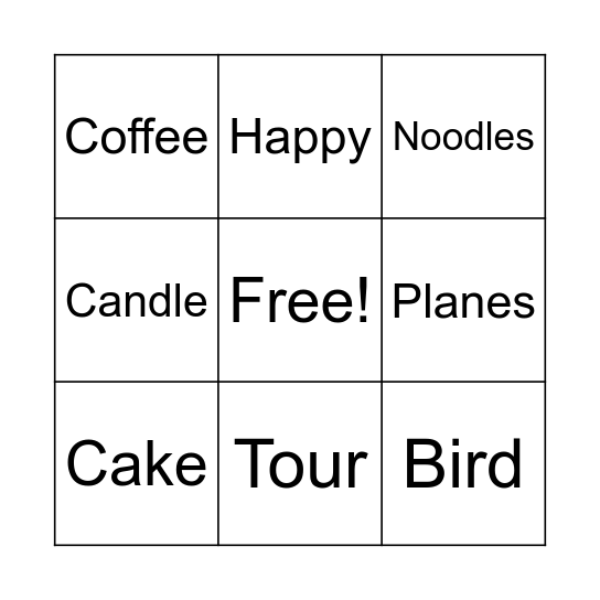 English Bingo! Bingo Card