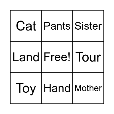 English Bingo! Bingo Card