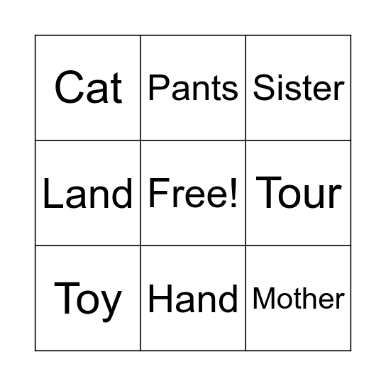 English Bingo! Bingo Card