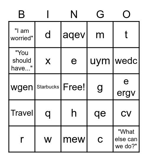 I forgot the safe word. Bingo Card
