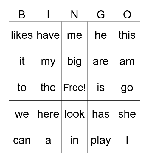 32 sight words1 Bingo Card