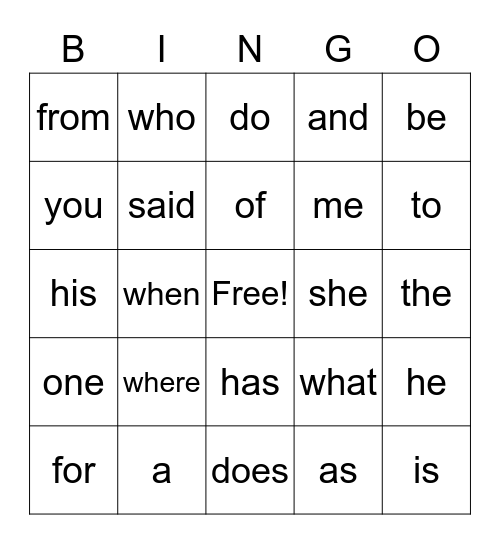 Unit 6 Trick Words Bingo Card