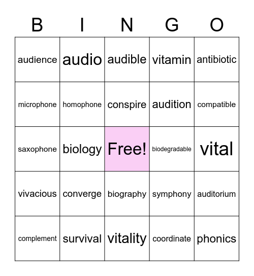 Vocabulary Bingo Card