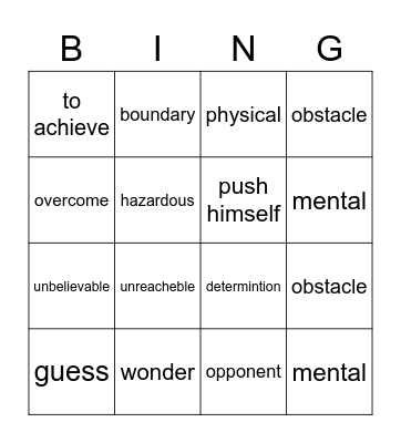 Vocabulary Game Bingo Card