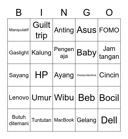 Donghwi Bingo Card