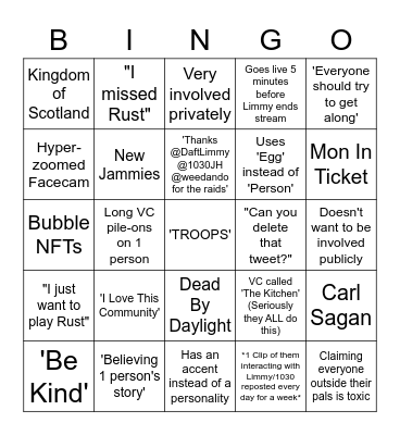 "Scottish Twitch" Bingo Card