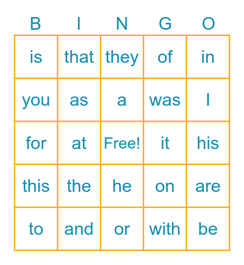 SIGHT WORDS List 1, 2, 3 Bingo Card