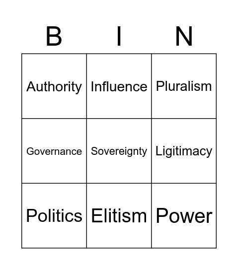 Politics and Governance Bingo Card