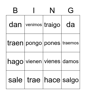 Los verbos regulares en español Bingo Card
