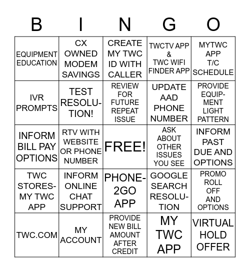 PFV Bingo! Bingo Card