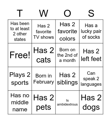 Twos-Day Bingo Card