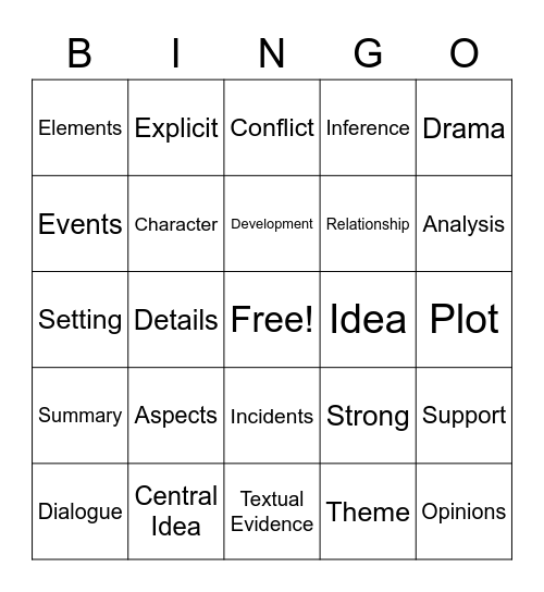 Grade 8 Vocabulary Bingo Card