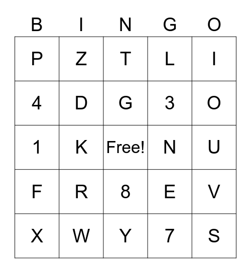 2nd Grade Alphabet Bingo Card