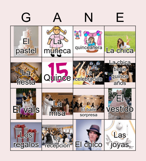 La Quinceañera Bingo Card