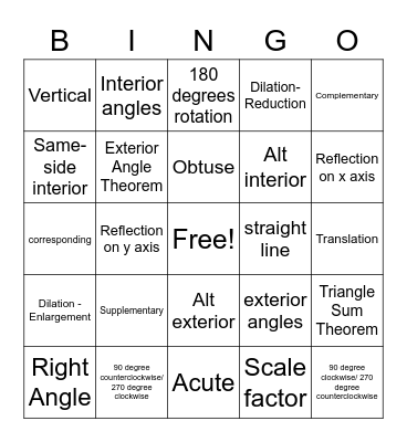 Geometry Bingo Card