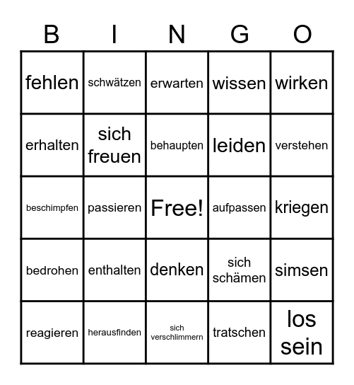 Bildergeschichte 31a: Wortschatz: Handy Mobbing: Verben Bingo Card