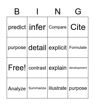 Academic Vocabulary Bingo Card