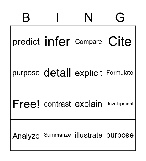 Academic Vocabulary Bingo Card