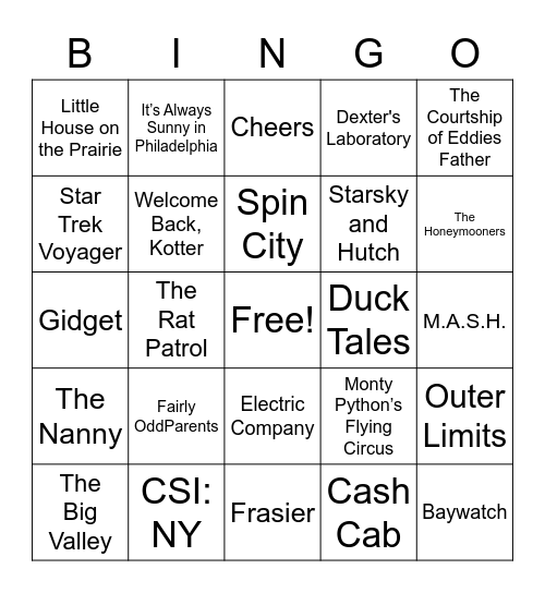 TV Theme Songs - 004 Bingo Card