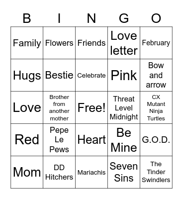 Love Week Bingo Card