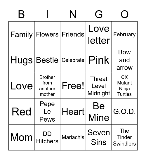 Love Week Bingo Card