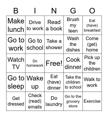 Daily Routine Bingo Card