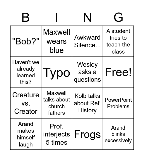 Plenary Bingo Card