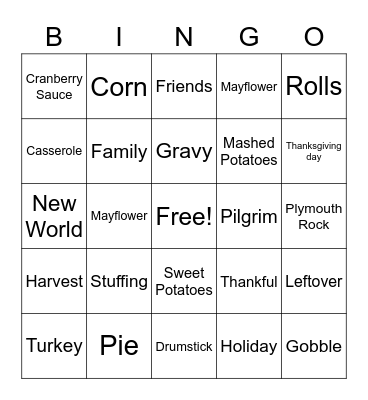 Thanksgiving Bingo Card