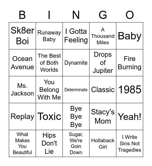 Music Bingo - Throwbacks Bingo Card