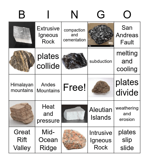 Rocks, Minerals, and Tectonic Plates Bingo Card