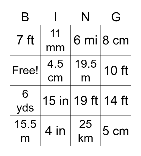 Missing Dimension Bingo Card