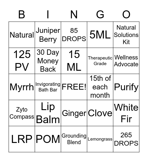 ESSENTIAL OILS  Bingo Card